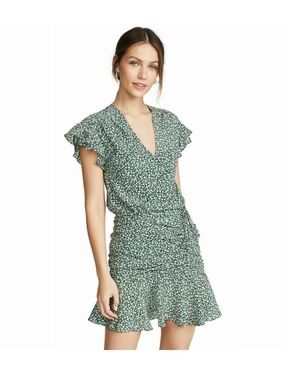 $550 Veronica Beard Marla Floral Ruched Dress in Green. Size 0